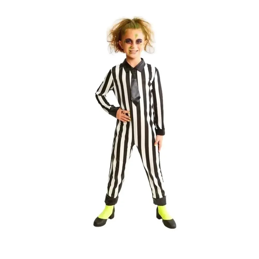 Striped Jumpsuit Kid's Unisex Halloween Costume 8, Medium Beetlejuice